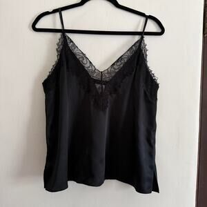 CAMI NYC | Black Silk Lace Trim Camisole Tank Top | Large